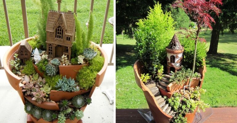 broken pot fairy garden